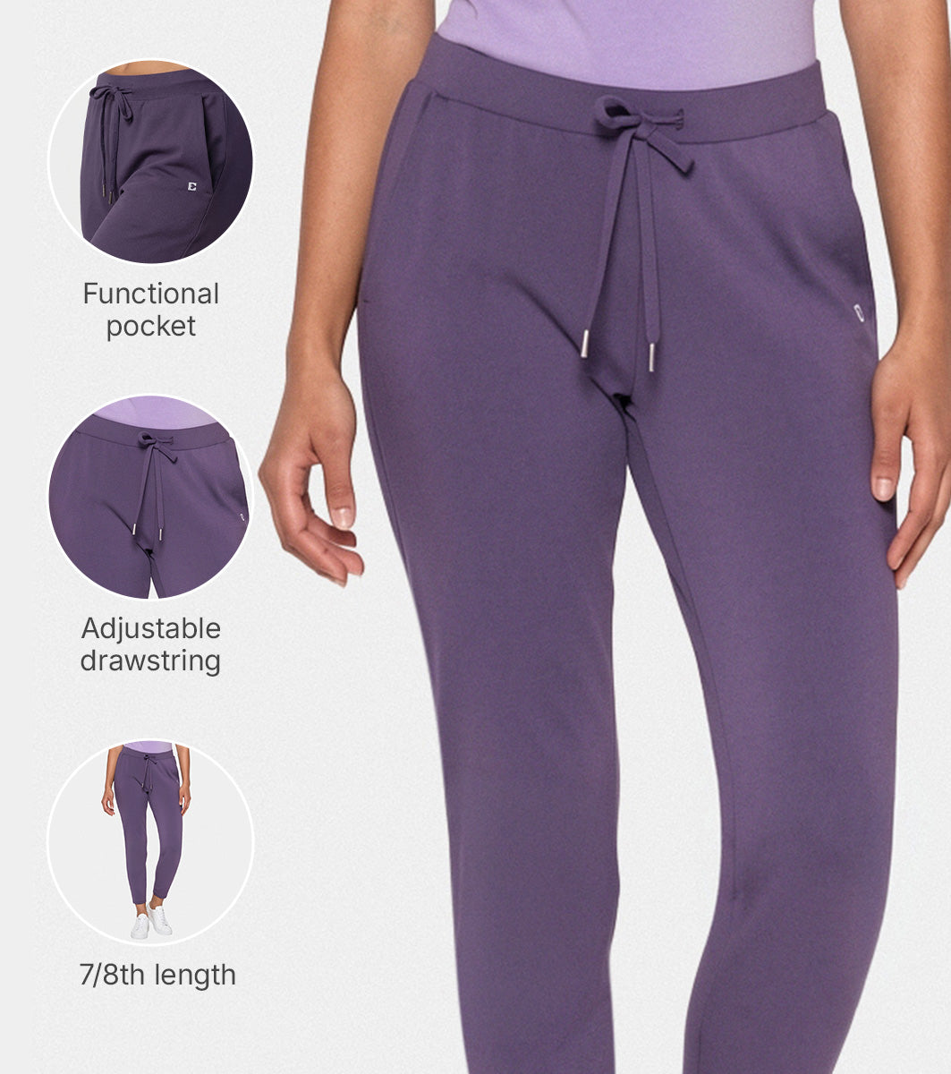 Enamor Mid Rise 7/8th length Drawstring Closure Travel Pants For Women - Relaxed Fit, Quick Dry, Antimicrobial - E068 (Purple Velvet)