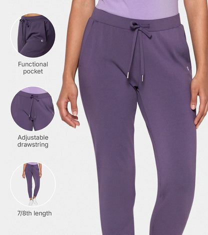 Enamor Mid Rise 7/8th length Drawstring Closure Travel Pants For Women - Relaxed Fit, Quick Dry, Antimicrobial - E068 (Purple Velvet)