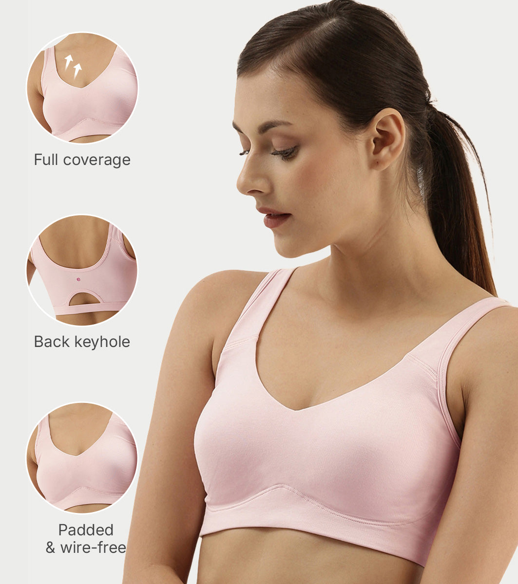 Enamor Easy Slip-On and Back Keyhole Women's Cotton Everyday Beginner's Bra - Padded, Wirefree, Full Coverage - A106 (Blushing Bride)
