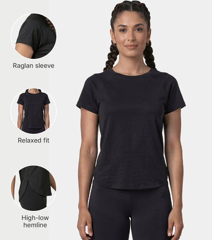 Enamor Cut N Sew Tee, Relaxed Fit, High-Low Hemline - A315 (Jet Black)