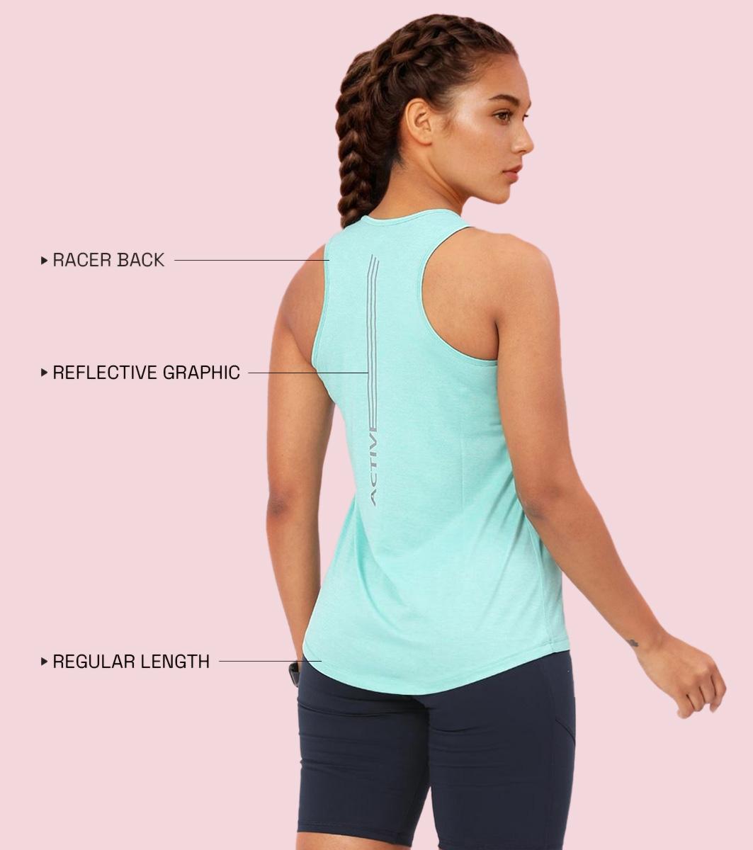 Enamor Sleeveless Round Neck Regular Length Tank T-Shirt - Slim Fit, Quick Dry, Antimicrobial - A308 (Pool Blue Mel)
