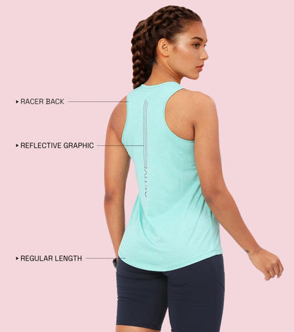 Enamor Sleeveless Round Neck Regular Length Tank T-Shirt - Slim Fit, Quick Dry, Antimicrobial - A308 (Pool Blue Mel)