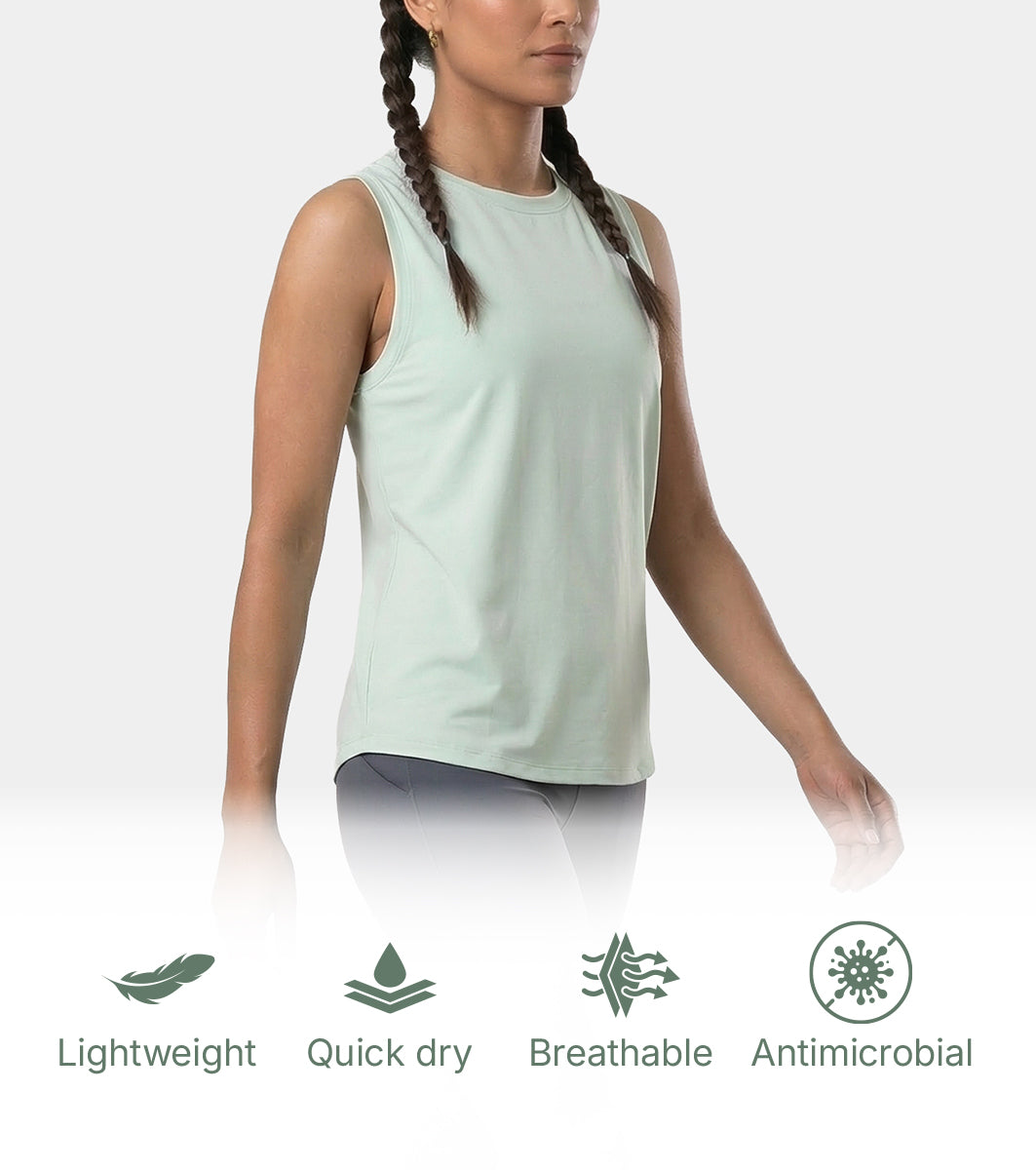 Enamor Active Tank, Slim Fit, Sleeveless Round Neck - A318 (Dusty Aqua)