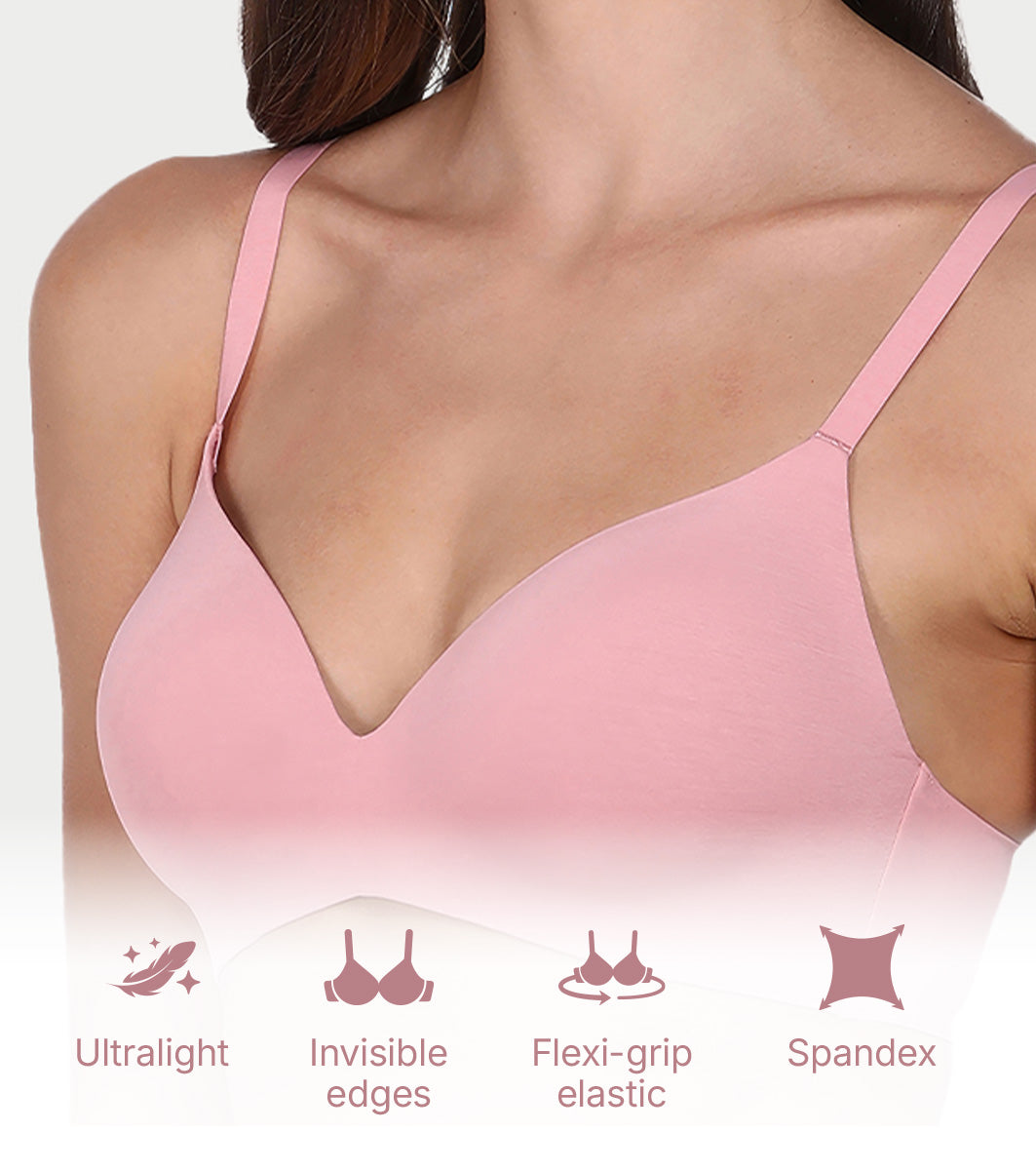 Enamor Innovations Invisibra, Ultra smooth, Flexi Wire Lift, Bonded, Women's T-Shirt Bra - Seamless, No-Pinch, Padded, Wirefree, Medium Coverage - F084 (Strawberry Ice)