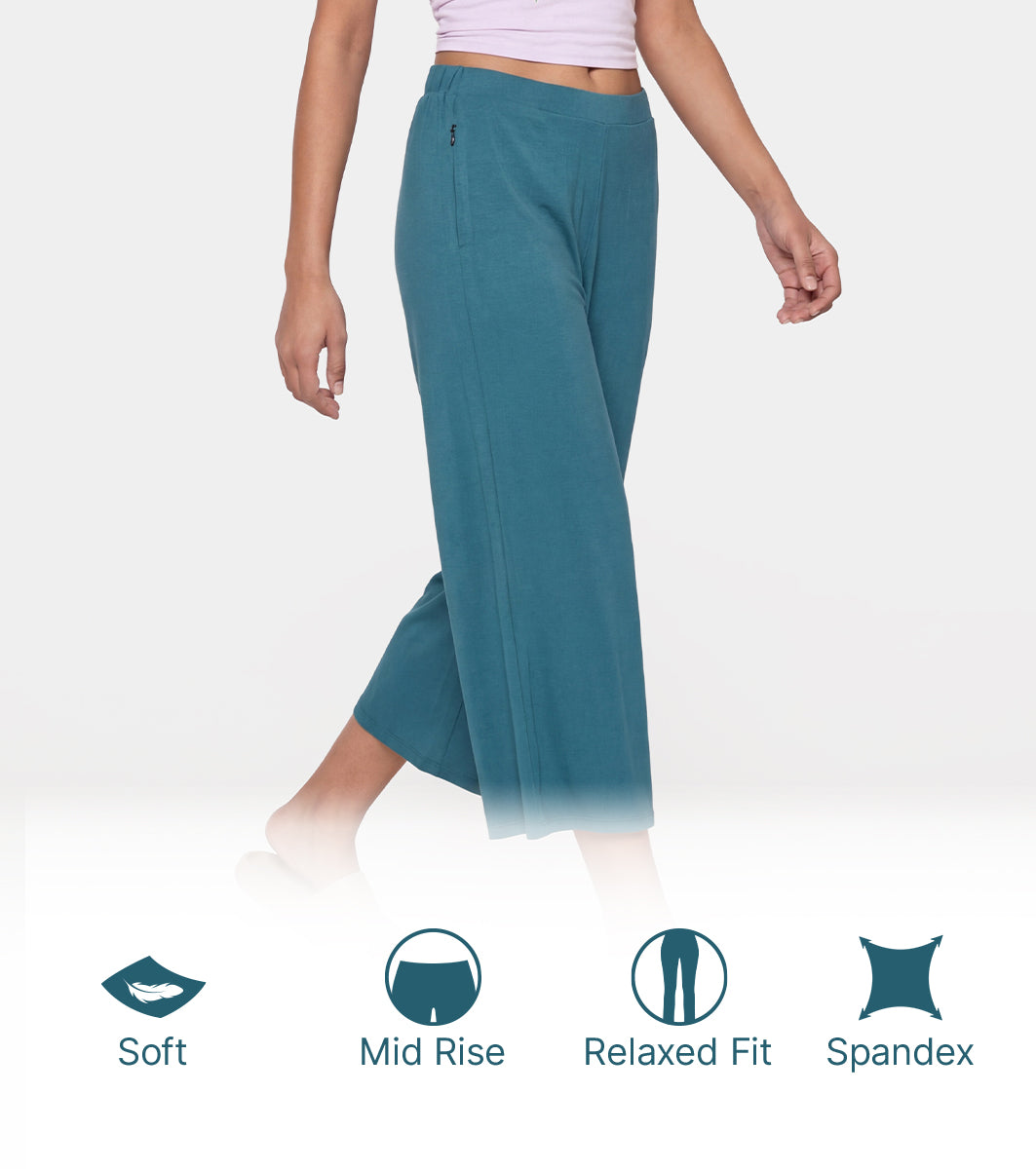 Enamor Mid Rise Crop length Slip on Shop In Culotte For Women - Relaxed Fit, Super Soft - E064 (Mediterranea)