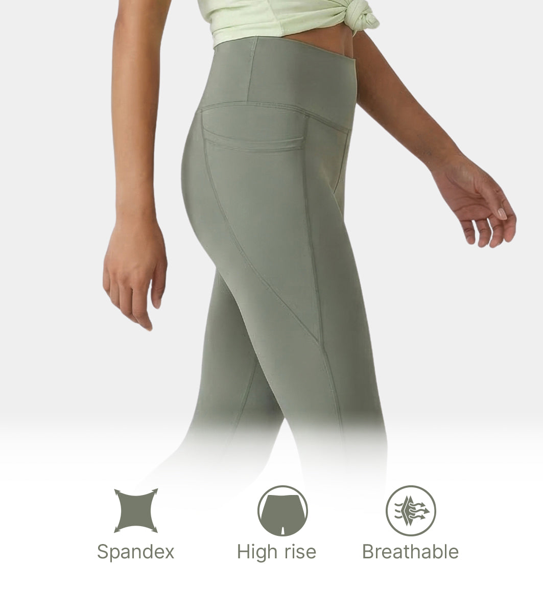 Enamor High rise 7/8th length Adjustable drawstring Workout leggings For Women - Hugged Fit, Quick Dry, Antimicrobial - A605 (Deep Lichen Green)