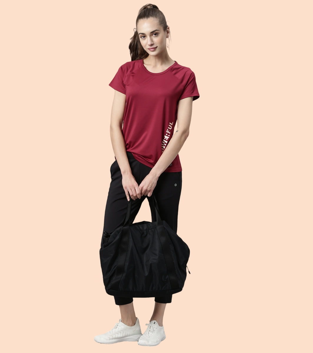 Enamor Mid Rise 7/8th length Drawstring Closure Travel Pants For Women - Relaxed Fit, Quick Dry, Antimicrobial - E068 (Jet Black)