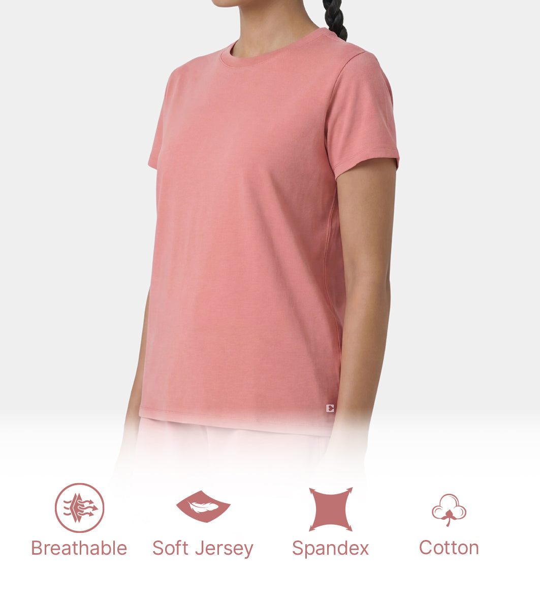 Enamor Pull on Short Sleeve Crew Neck Regular Length Cotton Comfort T-Shirt For Women - Relaxed Fit - E311 (Desert Sand)