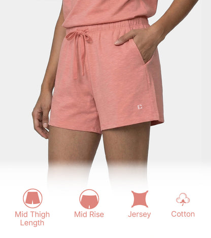 Enamor Drawstring Mid Thigh Length Mid Rise Basic Shorts - Relaxed Fit, Super Soft Cotton - E062 (Desert Sand)