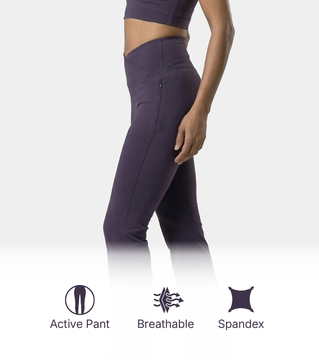Enamor High Rise Full Length Pull on Boot Cut Active Pant For Women - Relaxed Fit, Quick Dry, Antimicrobial - A402 (Purple Velvet)