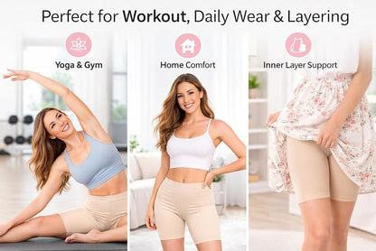 Mybody Breathable Cotton Mid-Waist Biker Shorts for Women | All-Day Comfort Gym & Yoga Wear