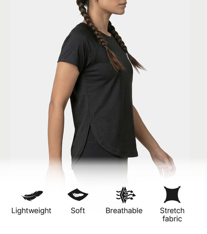 Enamor Cut N Sew Tee, Relaxed Fit, High-Low Hemline - A315 (Jet Black)
