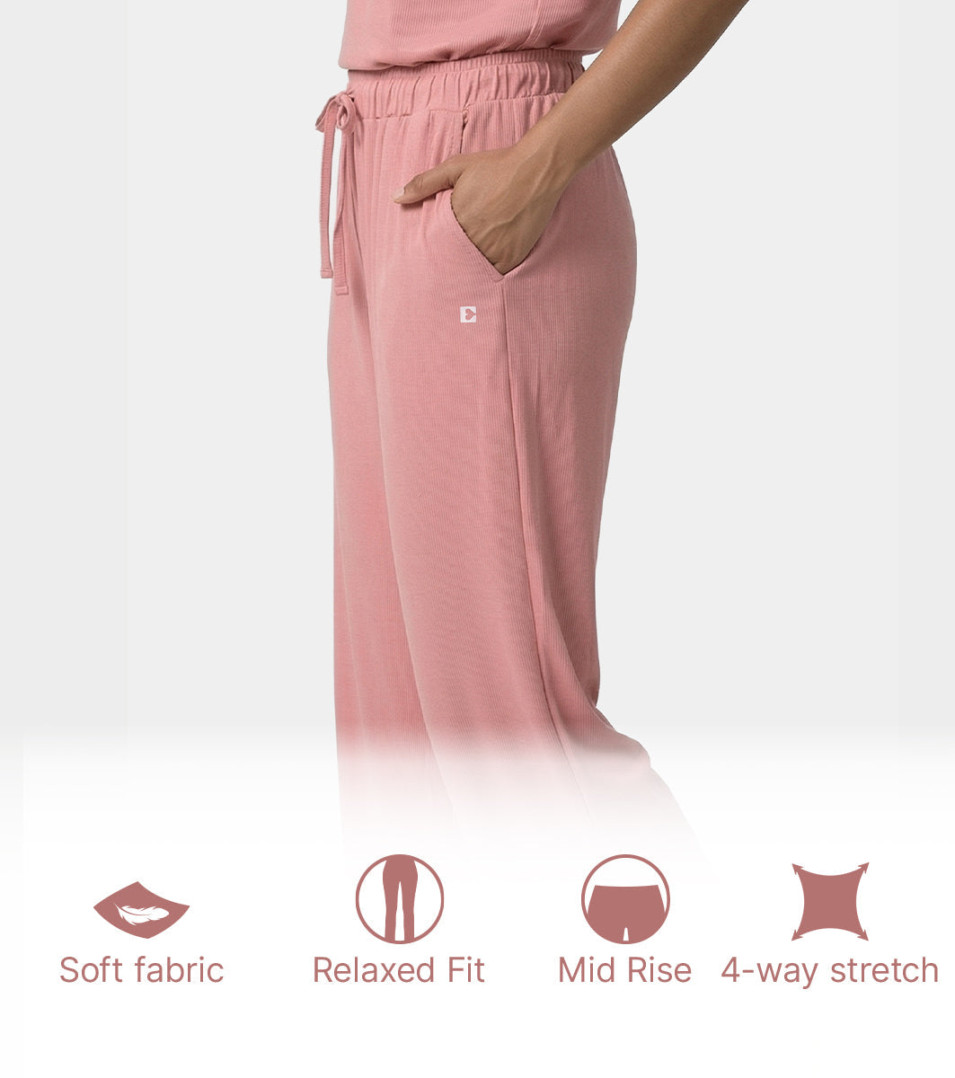 Enamor Mid Rise Regular Length Adjustable Drawstring Basic Home Lounge Pant for Women - Relaxed fit - E404 (Desert Sand)