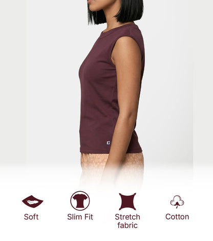 Enamor Boat Neck Body Hugging T‑Shirt, Slim Fit - E313 (Choco Fudge)