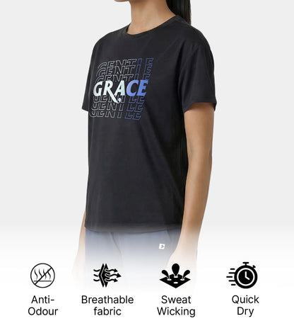 Enamor Active Graphic Tee – breathable, sweat-wicking all-day comfort - A321 (Black/Gentle Grace Graphic)