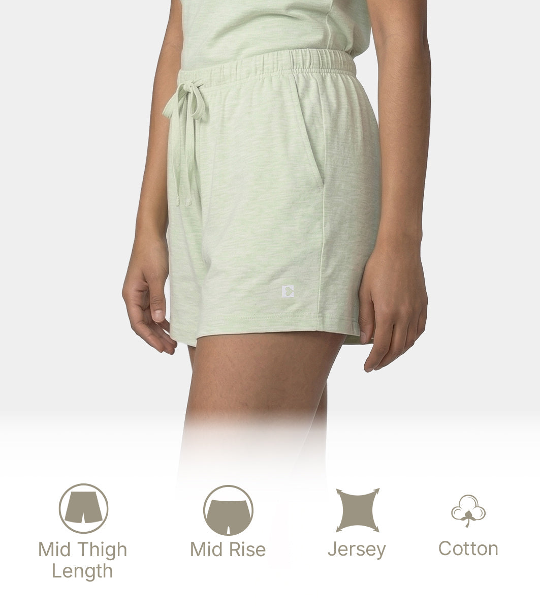 Enamor Drawstring Mid Thigh Length Mid Rise Basic Shorts - Relaxed Fit, Super Soft Cotton - E062 (Lint)