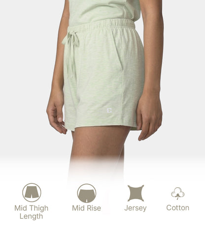 Enamor Drawstring Mid Thigh Length Mid Rise Basic Shorts - Relaxed Fit, Super Soft Cotton - E062 (Lint)