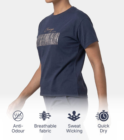 Enamor Active Graphic Tee – breathable, sweat-wicking all-day comfort - A321 (Navy/Change Graphic)