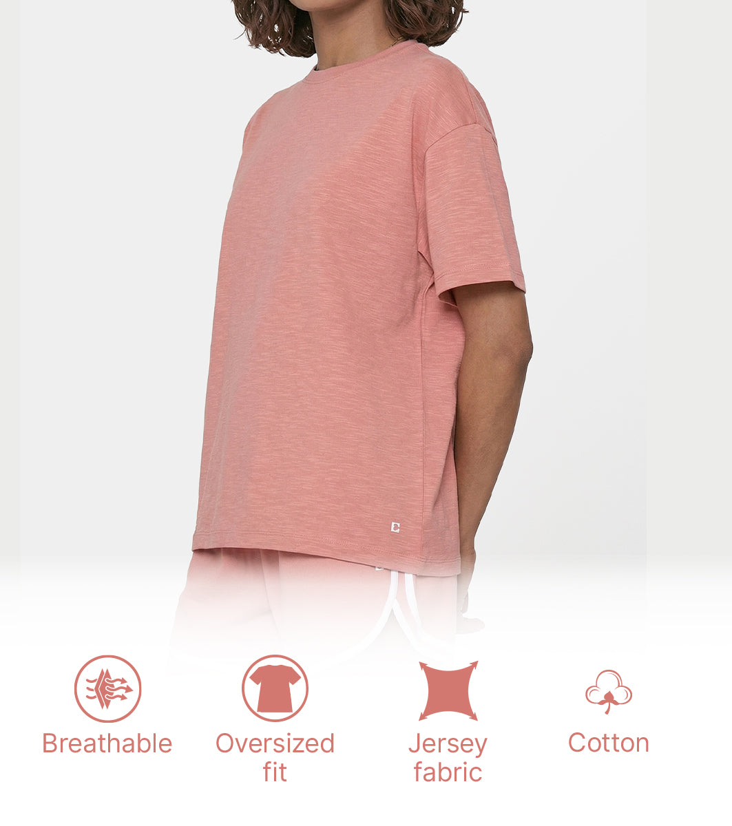 Enamor Oversized Drop Shoulder T-Shirt, 100% Cotton Slub, Oversized Fit - E312 (Desert Sand)