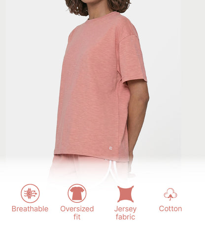 Enamor Oversized Drop Shoulder T-Shirt, 100% Cotton Slub, Oversized Fit - E312 (Desert Sand)