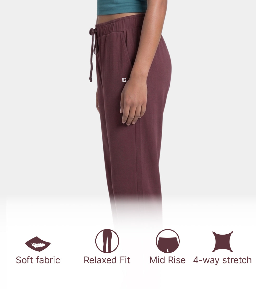 Enamor Mid Rise Regular Length Adjustable Drawstring Basic Home Lounge Pant for Women - Relaxed fit - E404 (Choco Fudge)