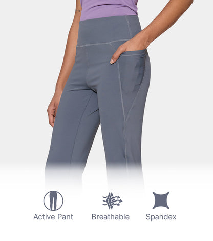 Enamor High Rise Full Length Pull on Boot Cut Active Pant For Women - Relaxed Fit, Quick Dry, Antimicrobial - A402 (Turbulence)
