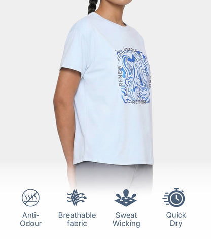 Enamor Active Graphic Tee – breathable, sweat-wicking all-day comfort - A321 (Winter Sky/Unfold Graphic)