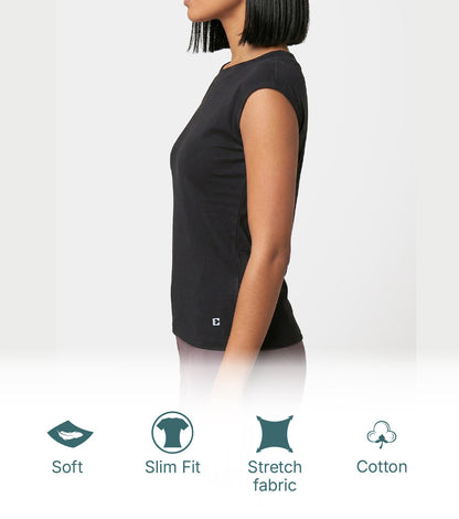Enamor Boat Neck Body Hugging T‑Shirt, Slim Fit - E313 (Black)