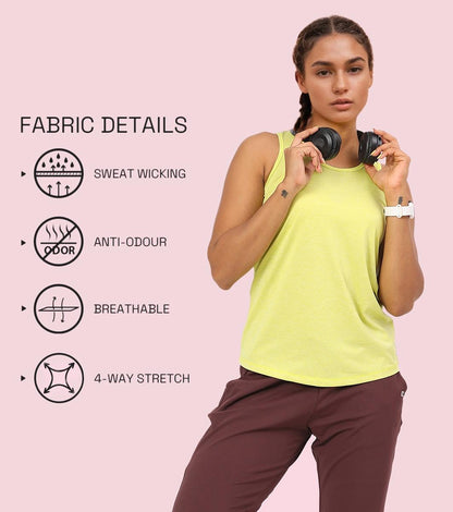Enamor Sleeveless Round Neck Regular Length Tank T-Shirt - Slim Fit, Quick Dry, Antimicrobial - A308 (Cyber Lime Mel)