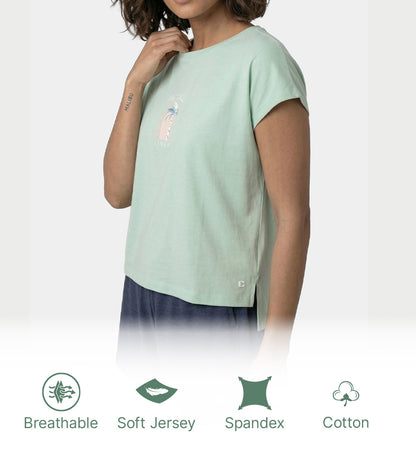 Enamor Pull on Sleeveless Crew Neck Regular Length Cotton T-Shirt For Women with Embroidery Details, Relaxed Fit - E3G7 (Lint)
