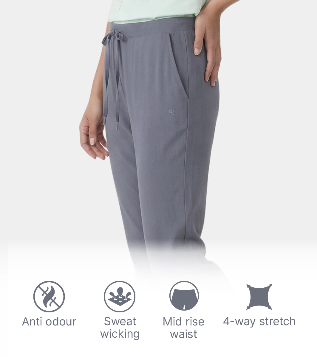 Enamor Mid Rise 7/8th length Drawstring Closure Travel Pants For Women - Relaxed Fit, Quick Dry, Antimicrobial - E068 (Turbulence)