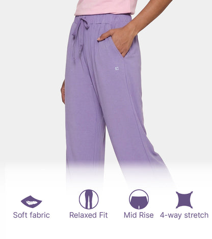 Enamor Mid Rise Regular Length Adjustable Drawstring Basic Home Lounge Pant for Women - Relaxed fit - E404 (Purple Haze)