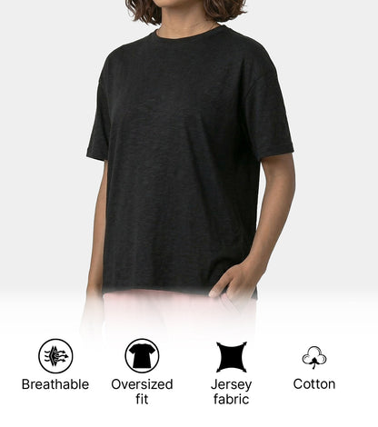 Enamor Oversized Drop Shoulder T-Shirt, 100% Cotton Slub, Oversized Fit - E312 (Jet Black)