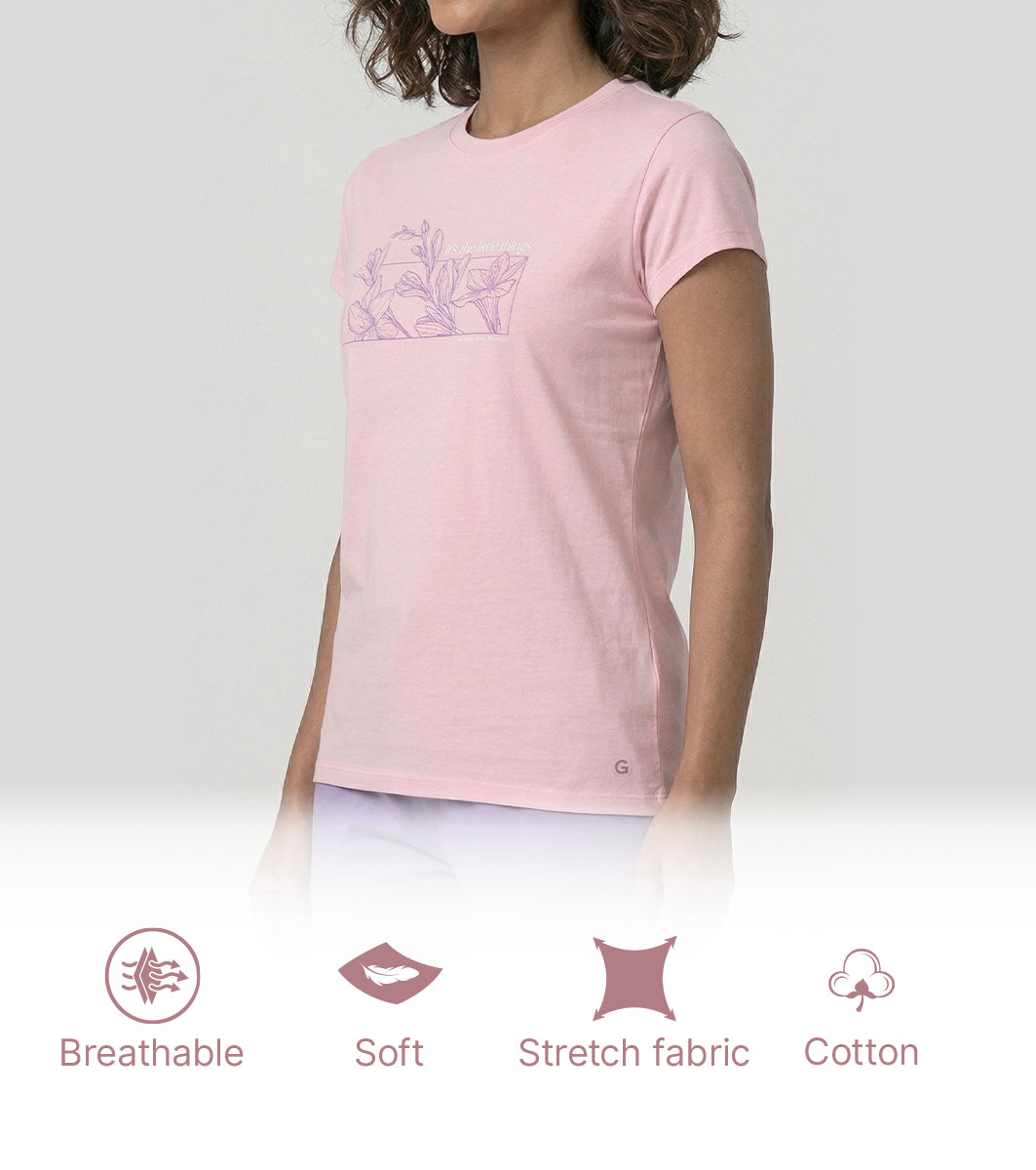 Enamor Short Sleeve Crew Neck Regular Length Basic Crew T-Shirt - Slim Fit, Soft and Breathable Stretch Cotton - E147 (Pink Nectar)