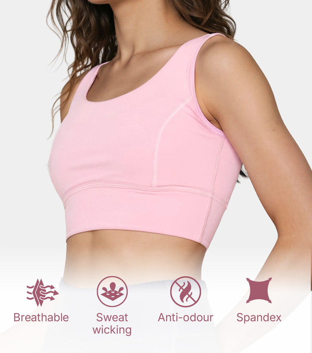 Enamor Sleeveless Crew Neck Crop length Pull On Sports Bra For Women - Hugged Fit, Cut Away Back Detail - A206 (Pink Nectar)