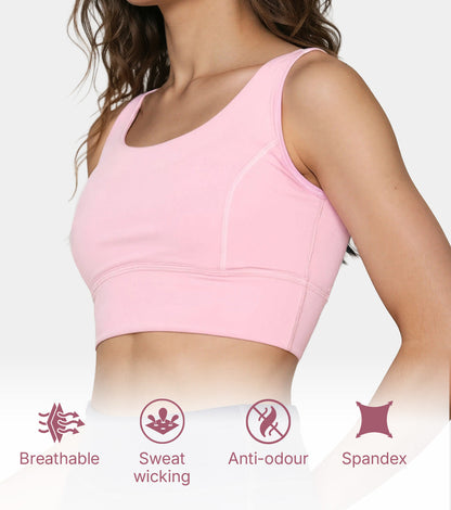 Enamor Sleeveless Crew Neck Crop length Pull On Sports Bra For Women - Hugged Fit, Cut Away Back Detail - A206 (Pink Nectar)