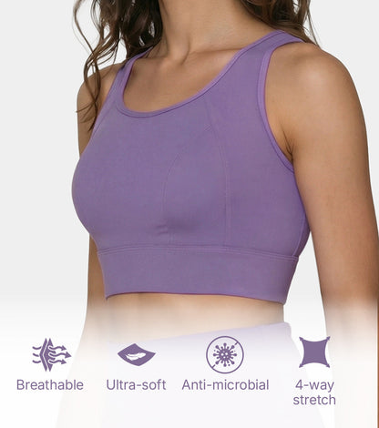 Enamor Crew Neck Sleeveless Crop length Sports Bra For Women - Hook & Eye Closure, Hugged Fit - A205 (Purple Haze)