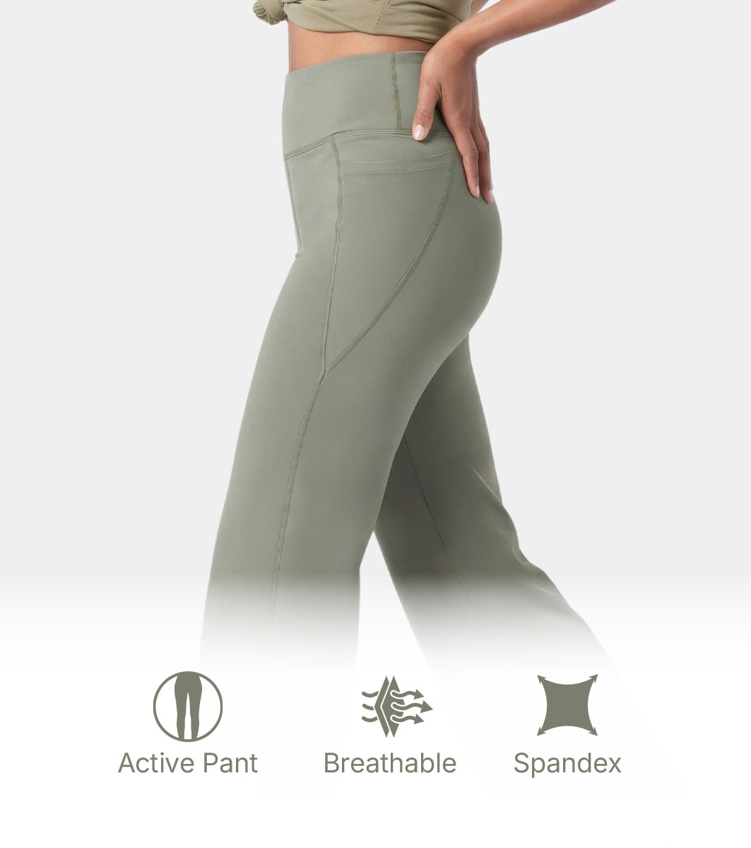 Enamor High Rise Full Length Pull on Boot Cut Active Pant For Women - Relaxed Fit, Quick Dry, Antimicrobial - A402 (Deep Lichen Green)