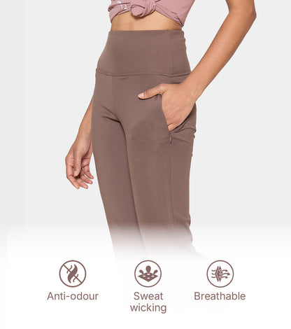 Enamor Fav Flare Pants – Butter-soft dry-fit, high-rise support & sleek flared style -A407 (Chocolate Brown)