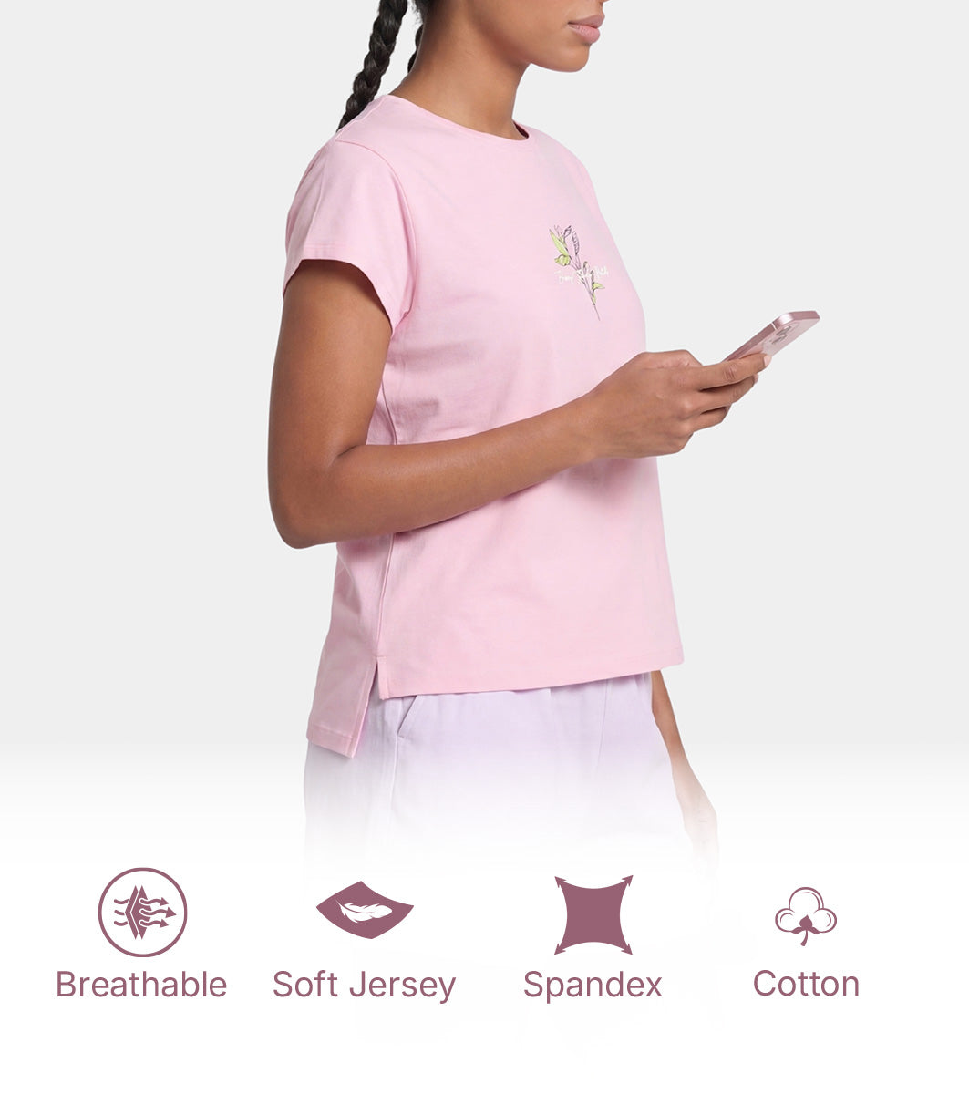 Enamor Pull on Sleeveless Crew Neck Regular Length Cotton T-Shirt For Women with Embroidery Details, Relaxed Fit - E3G7 (Pink Nectar)