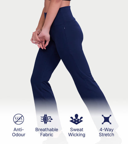 Enamor Fav Flare Pants – Butter-soft dry-fit, high-rise support & sleek flared style -A407 (Navy)