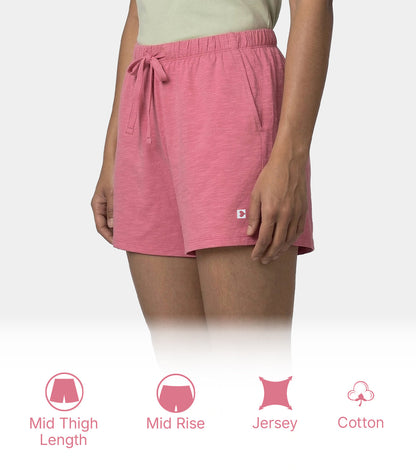 Enamor Drawstring Mid Thigh Length Mid Rise Basic Shorts - Relaxed Fit, Super Soft Cotton - E062 (Malaga)