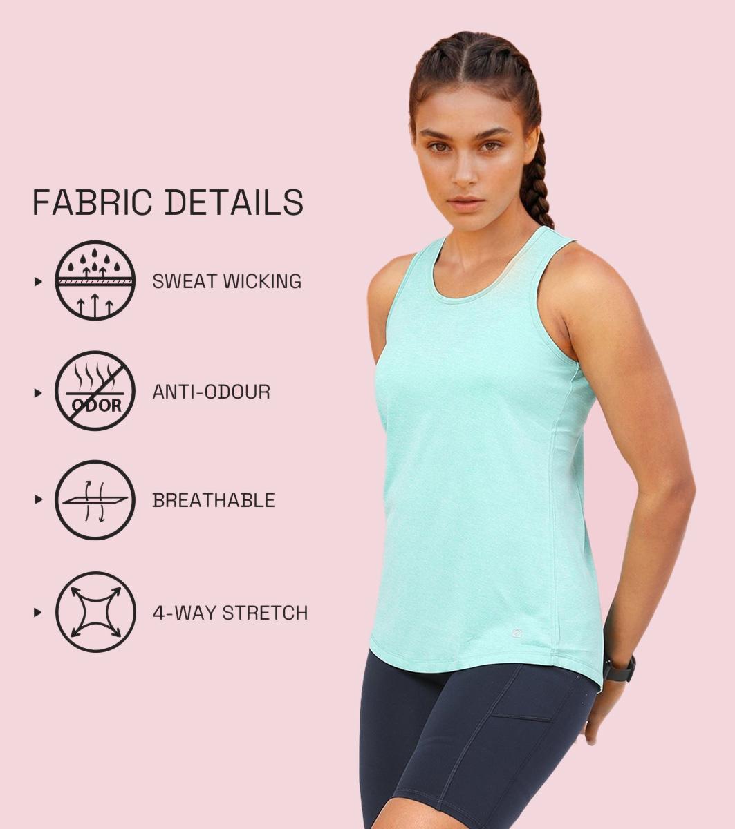 Enamor Sleeveless Round Neck Regular Length Tank T-Shirt - Slim Fit, Quick Dry, Antimicrobial - A308 (Pool Blue Mel)