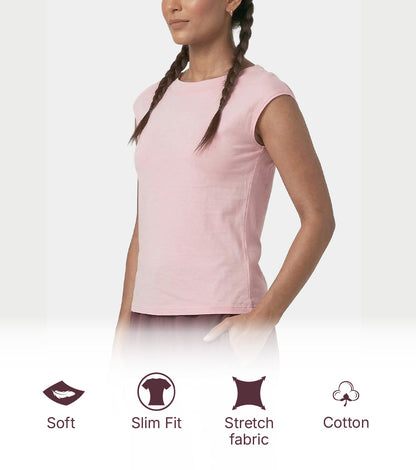 Enamor Boat Neck Body Hugging T‑Shirt, Slim Fit - E313 (Pink Nectar)