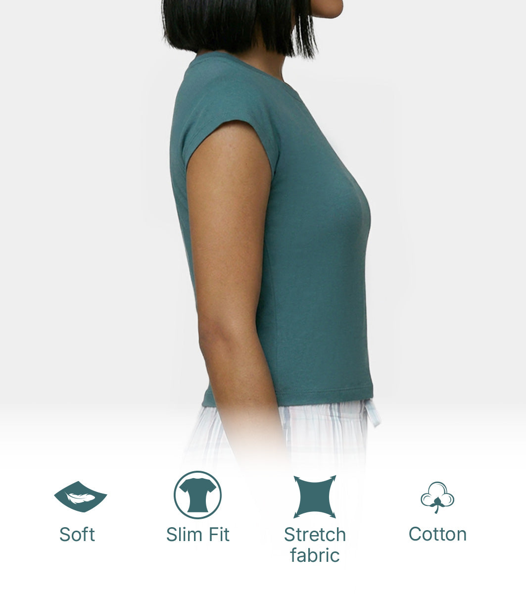 Enamor Boat Neck Body Hugging T‑Shirt, Slim Fit - E313 (Mediterranea)