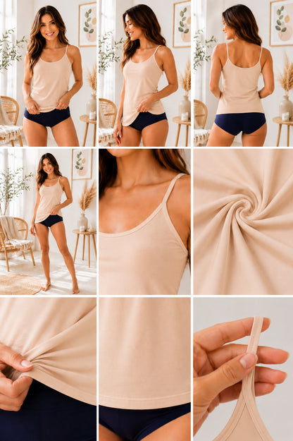 Rose Women’s Cotton Thin Strap Camisole | Soft Breathable Sleeveless Innerwear Tank Top | Stretchable Short Length Cami for Daily Wear