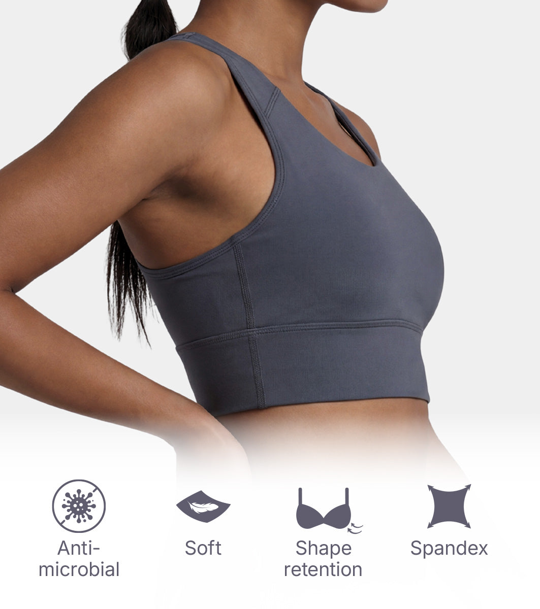 Enamor Wide Straps Seamed T-back Basic Workout Sports Bra - Quick Dry, Antimicrobial, Removable Padding, Non-Wired, Full Coverage - A202 (Turbulence)