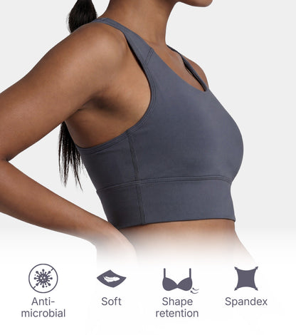 Enamor Wide Straps Seamed T-back Basic Workout Sports Bra - Quick Dry, Antimicrobial, Removable Padding, Non-Wired, Full Coverage - A202 (Turbulence)