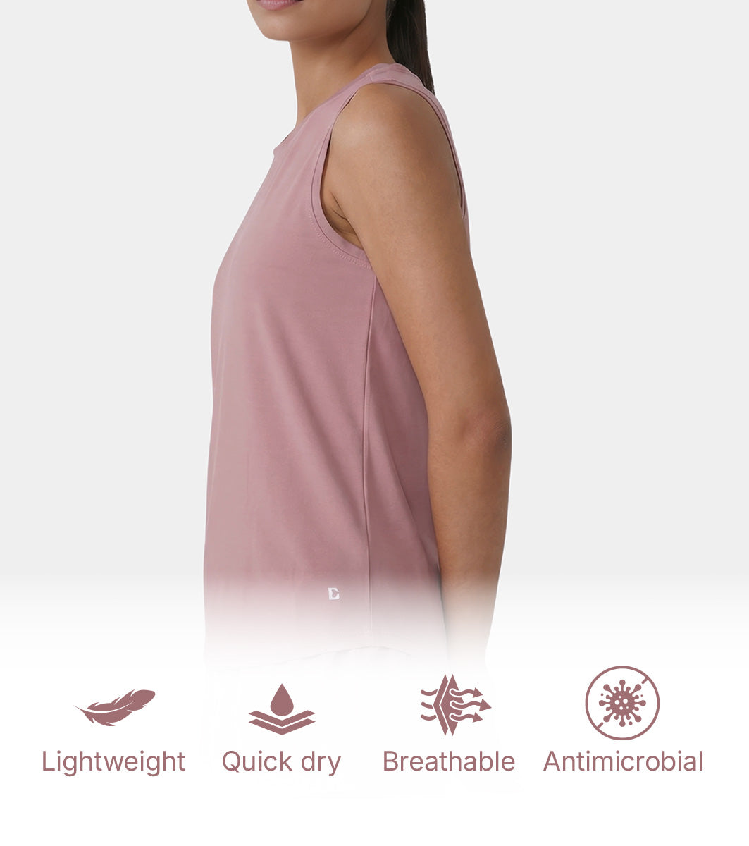 Enamor Active Tank, Slim Fit, Sleeveless Round Neck - A318 (Twilight Mauve)