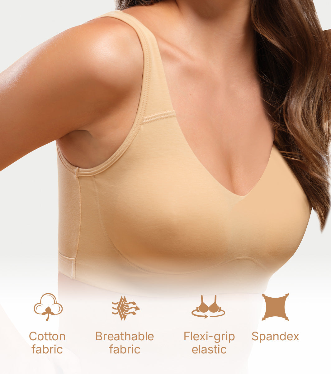 Enamor Easy Slip-On and Back Keyhole Women's Cotton Everyday Beginner's Bra - Padded, Wirefree, Full Coverage - A106 (Skin)